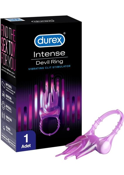 Intense 30'lı Uyarıcı Jelli ve Tırtıklı Prezervatif+Durex Intense Devil Ring Titreşimli Halka
