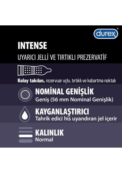 Intense 30'lı Uyarıcı Jelli ve Tırtıklı Prezervatif+Durex Intense Devil Ring Titreşimli Halka