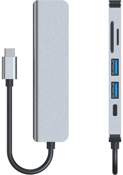 Ch-13/c Macbook Uyumlu 6ın1 Type-C To 2* USB 3.0 Sd Tf 4K Hd 1080P HDMI Pd Kart Okuyucu Çevirici Adaptör