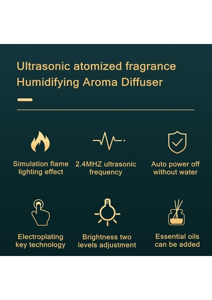 Alev Aroma Difüzör Gece Lambası Nemlendirici (Siyah)(Yurt Dışından)