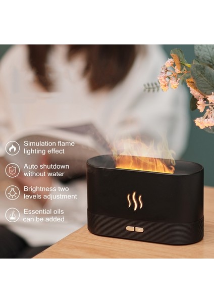 Alev Aroma Difüzör Gece Lambası Nemlendirici (Siyah)(Yurt Dışından)