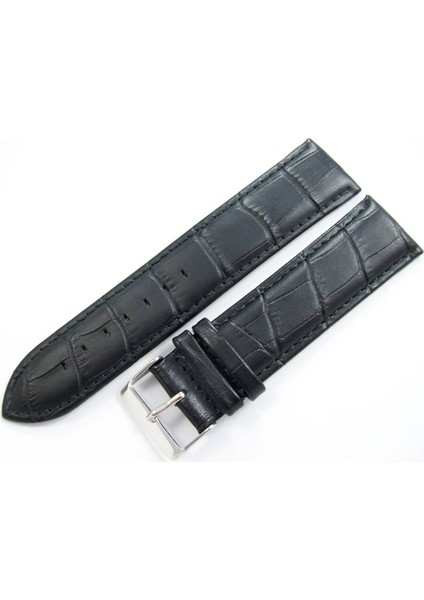 Bizon Deri Saat Kayişi 24MM Xl Uzun Siyah Saat Kordonu Krokodil B