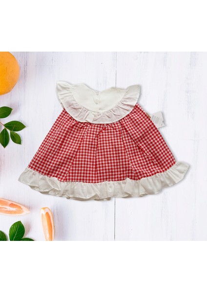 Kız Çocuk Kırmızı Kiraz Nakışlı Elbise