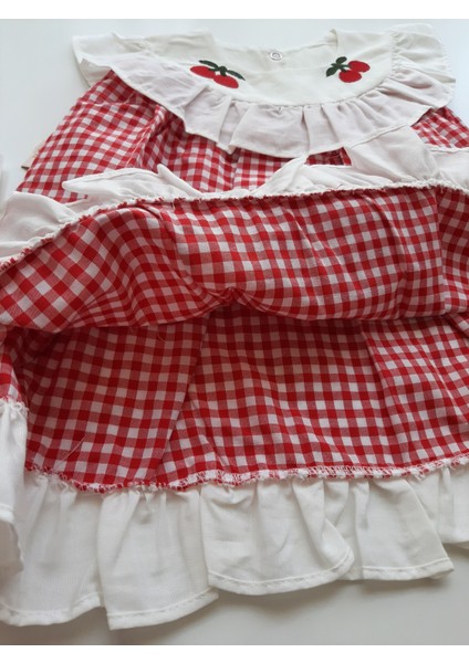 Kız Çocuk Kırmızı Kiraz Nakışlı Elbise fiyatları