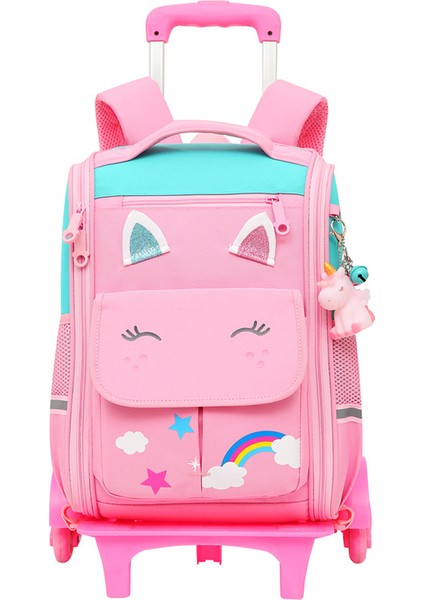 Unicorn Formunda Cepli Tekerlekli Çekçekli Sırt Çantası - Pembe (Yurt Dışından)