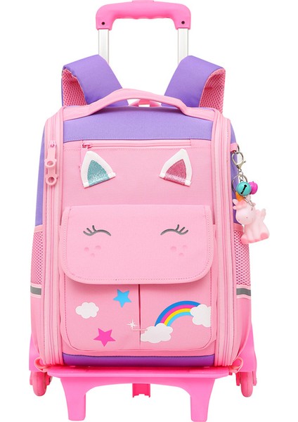 Unicorn Formunda Cepli Tekerlekli Çekçekli Sırt Çantası - Pembe / Mor (Yurt Dışından)