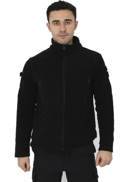 Asker Kolisi Erkek Siyah Taktik Polar Hırka - Outdoor Polis Poları