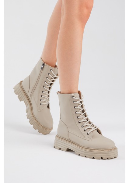 Kadın Krem Cilt Poli Taban Rahat Kalıp Bağcıklı Bot indirimleri