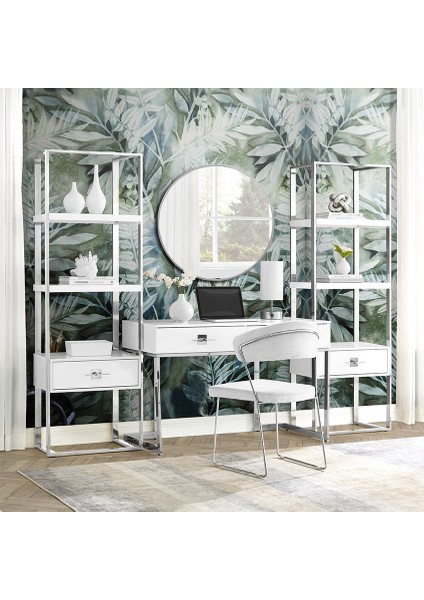 Rihanna Paslanmaz Metal Çalışma Masası ve 2 Adet Kitaplık