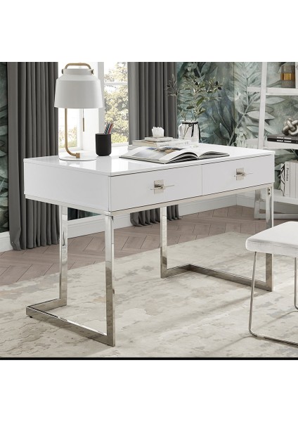 Rihanna Paslanmaz Metal Çalışma Masası ve 2 Adet Kitaplık modelleri