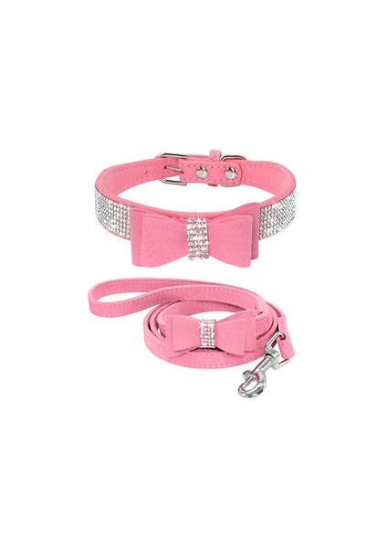 Ilmek Süet Deri Rhinestone Köpek Yaka ve Tasma Set Küçük Orta Köpekler Için Pet Köpek Kedi Chihuahua Yaka Kediler | Köpek Kedi Yaka | Kitten Collarcat Yaka (Pembe) (Yurt Dışından)