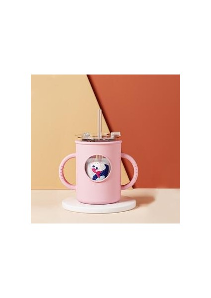 Anti Düşen Bebek Süt Kupası ile Saman Silikon Çift Kolu Kollu Çocuk Su Kupası Taşınabilir | Kupa (Pembe) (Yurt Dışından) fırsatları