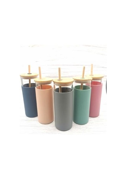 Cam Bardak Cam Su Şişesi Saman Silikon Koruyucu Kol Sevimli Su Kupası 500 ml (Yurt Dışından) modelleri