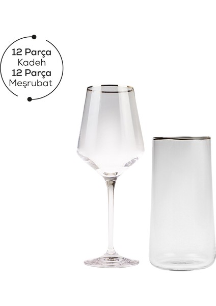 Ines 24 Parça 12 Kişilik Gold Bardak Seti