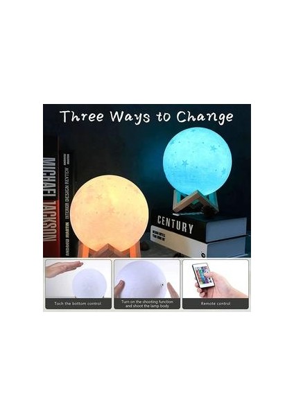 3D Ay Lambası 20 cm 16 Renkler, USB Şarj Edilebilir Dokunmatik Ekran Ay Gece Işık Rgb Yıldız Desenleri Yatak Odası Oturma Odası Cafe Doğum Günü Noel Hediyesi Için, (Beyaz) (Yurt Dışından)