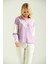 Lila Fermuarlı Basic Örme Renk Bloklu Ince Sweatshirt 2
