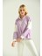 Lila Fermuarlı Basic Örme Renk Bloklu Ince Sweatshirt 4