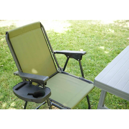 Bimbambom 3'lü Set, Bardaklıklı Katlanır Kamp Sandalyesi 2 Adet + Katlanır Kamp Masası, Kamp Masası Seti