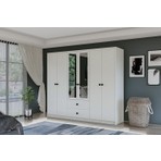 Metalia Gm 036 Lüx 6 Kapı 2 Çekmeceli Düğme Kulplu Aynalı Gardırop