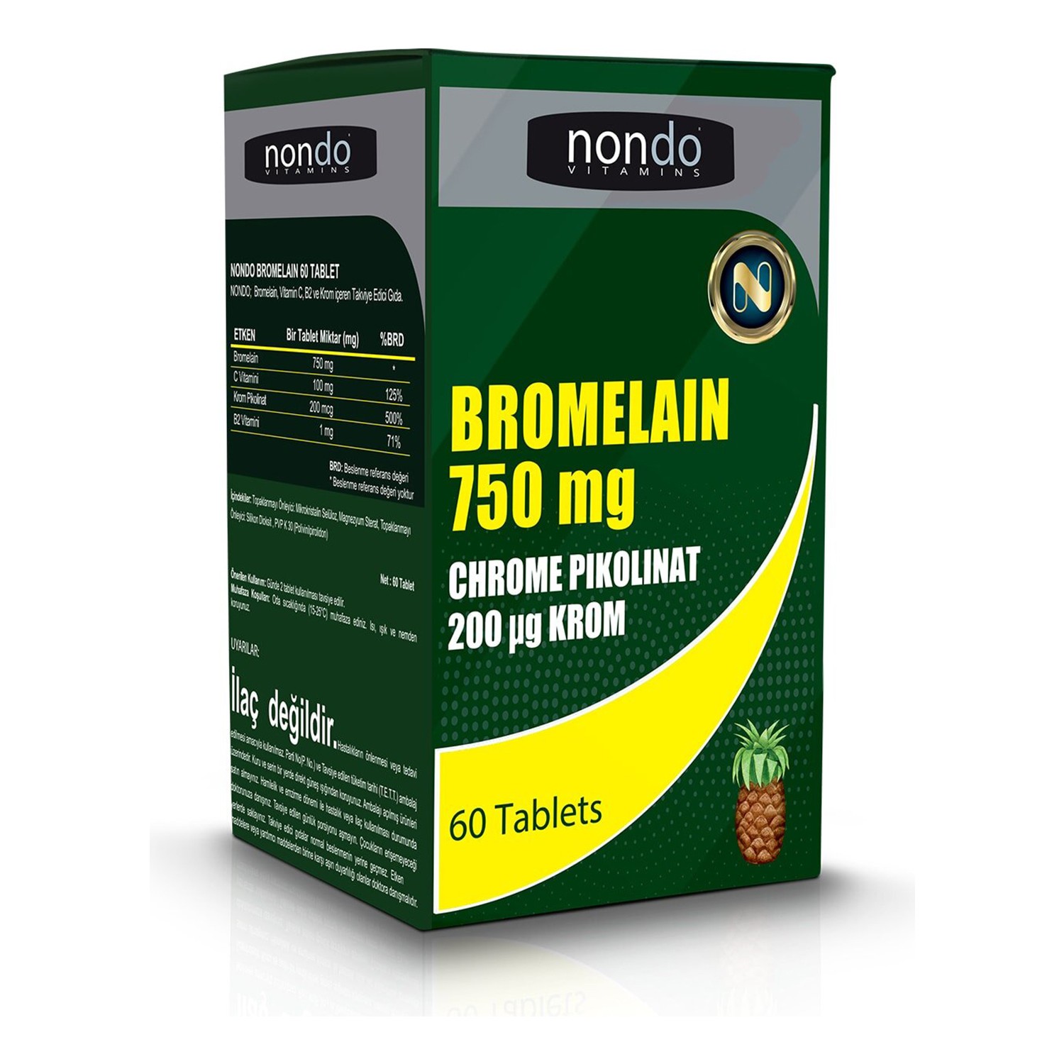 Nondo Bromelain 750mg & Krom Pikolinat 60 Tablet 4 Adet Fiyatı