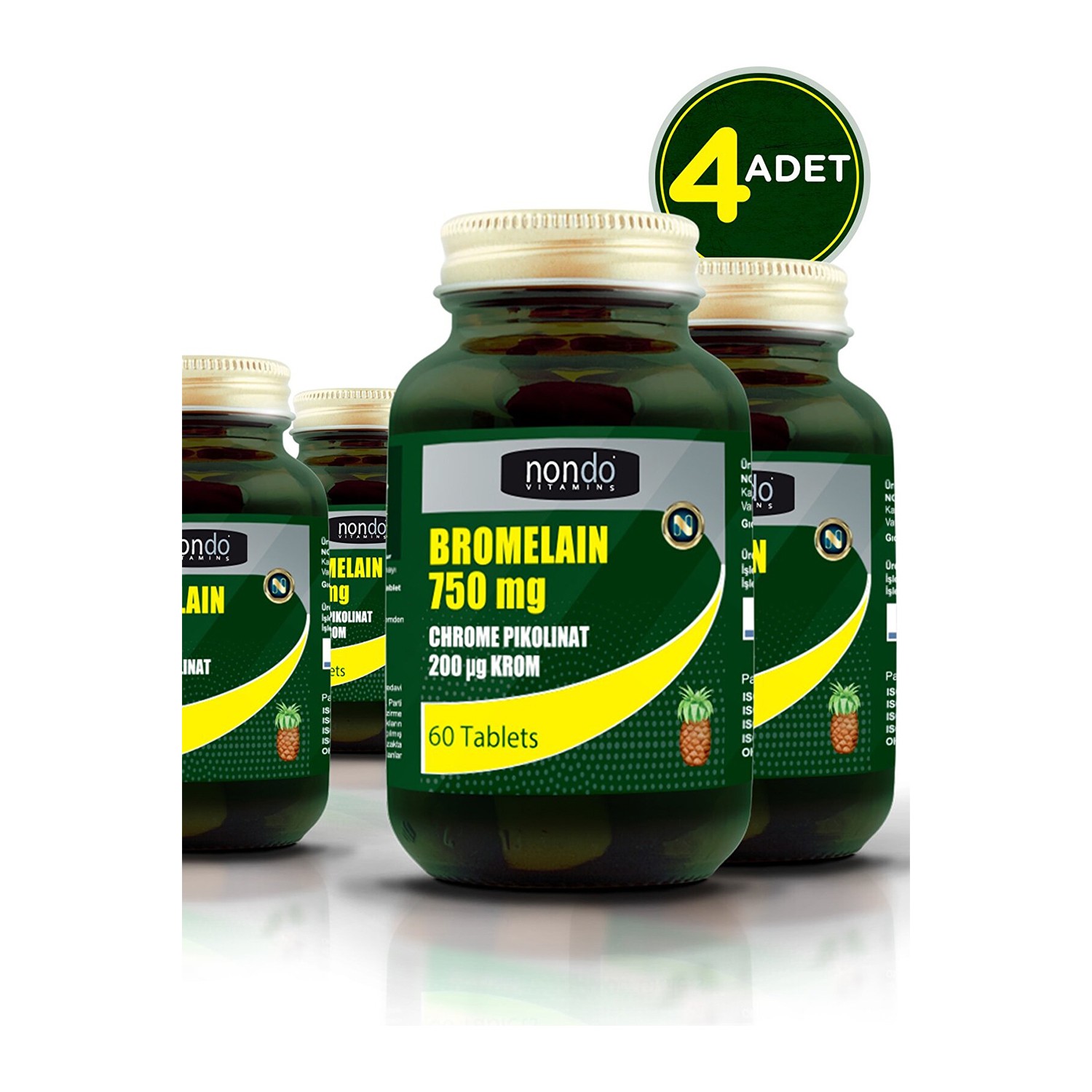 Nondo Bromelain 750mg & Krom Pikolinat 60 Tablet 4 Adet Fiyatı