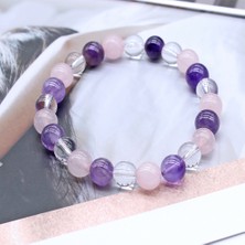NehirTaş Sertifikalı   Doğal Taş Çakra Bileklik ( Pembe - Kristal Kuvars - Ametist )