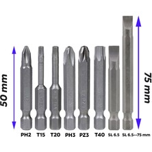 Badem10 Klytek Matkap Bits Uç Vidalama Ucu Düz Yıldız Torx Uç (8 Parça)