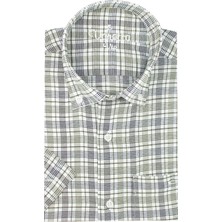 Varetta Erkek Beyaz - Yeşil Klasik Kesim Düğmeli Yaka Kareli Kısa Kollu Gömlek