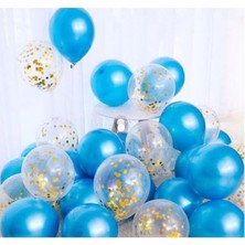 Best Parti Gold Konfetili Mavi  Balon Seti