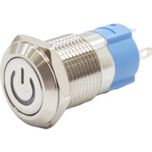 Motorobit 12A-P1-C 12MM Düz Yaylı Işıklı Power Metal Buton - Yeşil