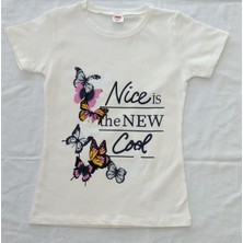 Aybeyce Nice is the New Cool Baskılı  Kız Çocuk Tshirt-Tayt Takım 9-12 Yaş Ekru