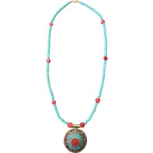 Kırmızı Sanat Evi Kristal Taşlı Mercan Boncuklu Orijinal Otantik Kolye