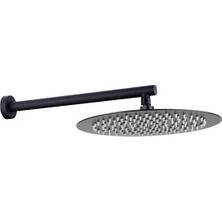 Fause Ankastre Duş Başlığı Borulu Oval Slim Metal Ø25 cm Siyah