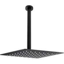 Fause Ankastre Duş Başlığı Borulu Kare Slim Metal 30x30 cm Tavandan Siyah