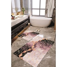 Napoli Home Dijital Baskılı Kaymaz Taban Yıkanabilir 2'li Banyo Paspası Halı Takımı NH-KLZT-HT-323
