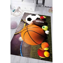 Napoli Home Dijital Baskılı Kaymaz Tabanlı Yıkanabilir Basketbol Toplu Çocuk Odası Halısı NHÇ-HP-778