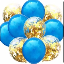 Bal10 Dünyası Metalik Mavi ve Gold Konfetili Şeffaf Balon Seti