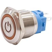 Motorobit 19A-P1Z-EC 19MM Düz Anahtarlı Işıklı Power Metal Buton - Sarı