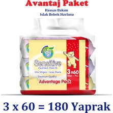 Bii Wipes Sensitive 60'lı Hassas Bakım Islak Bebek Havlusu 3 x 60 Adet