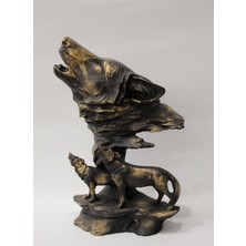Blue Homess Gerçek Kalite 3'lü Uluyan Kurt Büyük Boy (28X17CM) Dekoratif Obje