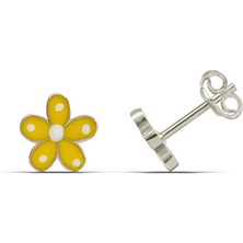 Parmas Design Sarı Mineli Çiçek 925 Ayar Gümüş Çocuk Küpe