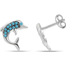 Parmas Design Yunus Balığı Turkuaz Taşlı Kadın 925 Ayar Gümüş Küpe