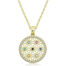 Gumush Gümüş Renkli Taşlı Yaşam Çiçeği Kadın Kolye