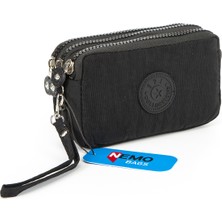 Nemo Bags Unisex Siyah Cüzdan 3 Gözlü Bileklikli 17X10 cm Klinkır Su Geçirmez