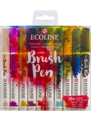 Ecoline : Fırça Uçlu Sulu Boya Kalem Seti : 10 Renk (Stilist Renkleri)