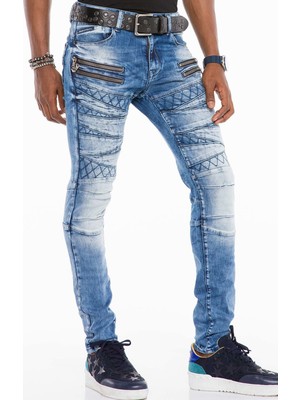 Cipo & Baxx CD505 Desenli Dikişli Skinny Fit Mavi Erkek Jeans