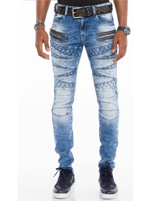 Cipo & Baxx CD505 Desenli Dikişli Skinny Fit Mavi Erkek Jeans