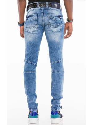 Cipo & Baxx CD505 Desenli Dikişli Skinny Fit Mavi Erkek Jeans