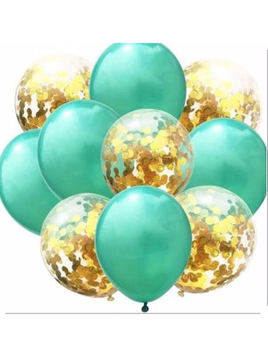 Best Parti Gold Konfetili Yeşil  Balon Seti