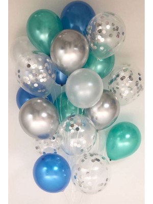 Best Parti Konfetili Metalik Krom Gümüş Balon Seti